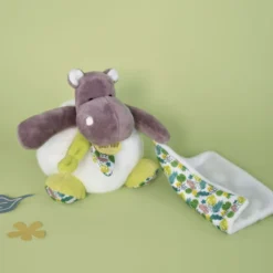 Baby'Nat - Bazile L'hippo Doudou Mouchoir Blanc Bleu étoile