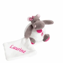 Baby'Nat - Zoé L'hippo Doudou Mouchoir Blanc Rose Fleur