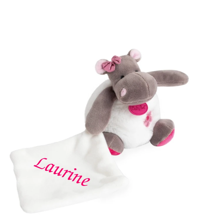 Baby'Nat - Zoé L'hippo Doudou Mouchoir Blanc Rose Fleur 3 Baby'Nat - Zoé L'hippo Doudou Mouchoir Blanc Rose Fleur