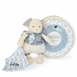 Doudou Et Compagnie - Botanic - Peluche Avec Doudou BIO Chien Bleu 22 Cm