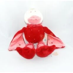 Catimini Doudou Canard Rouge Rose Fleur