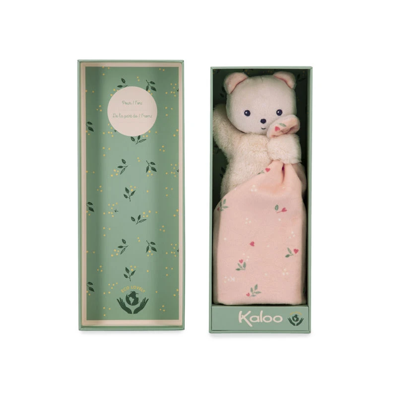 Kaloo - Carré Douceur - Doudou Ours Rose Feuilles D'amour 17 Cm 7 Kaloo - Carré Douceur - Doudou Ours Rose Feuilles D'amour 17 Cm – Image 5