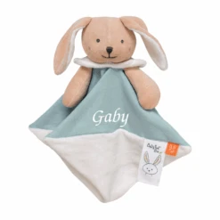 Baby'Nat - Coton BIO - Doudou Plat Lapin Bleu 25 Cm