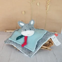 Maïlou Tradition - Coton Bio & Made In France - Doudou Carré âne 25 Cm