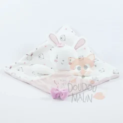 La Halle Pat & Ripaton Doudou Plat Lapin Rose Blanc My Sweet Love