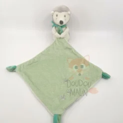 Mots D'enfants Doudou Hérisson Peluche Avec Mouchoir Vert Crème 30 Cm