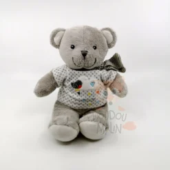 Mots D'enfants Boîte à Musique Ours Gris Blanc Nuage 25 Cm