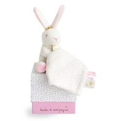 Doudou Et Compagnie - Lapin étoile Rose - Doudou Mouchoir Rose Blanc