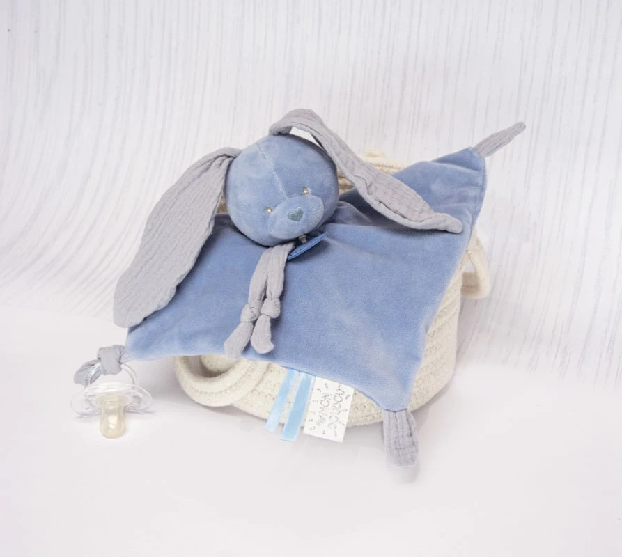 Baby'Nat - Lapin Lange - Doudou Plat Bleu 25 Cm 5 Baby'Nat - Lapin Lange - Doudou Plat Bleu 25 Cm – Image 3