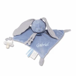 Baby'Nat - Lapin Lange - Doudou Plat Bleu 25 Cm