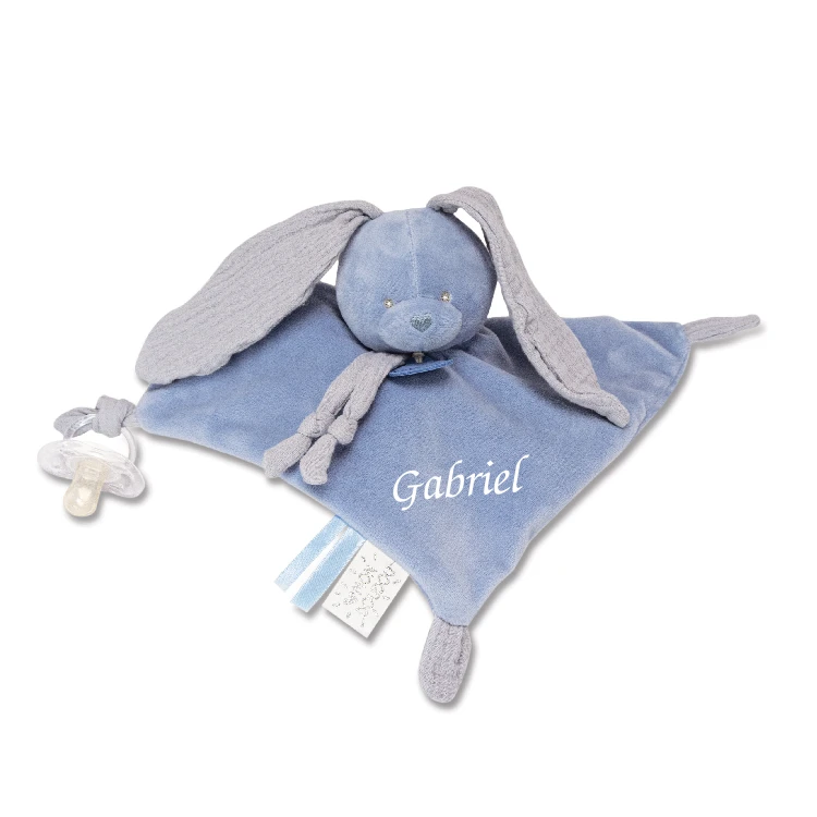 Baby'Nat - Lapin Lange - Doudou Plat Bleu 25 Cm 3 Baby'Nat - Lapin Lange - Doudou Plat Bleu 25 Cm