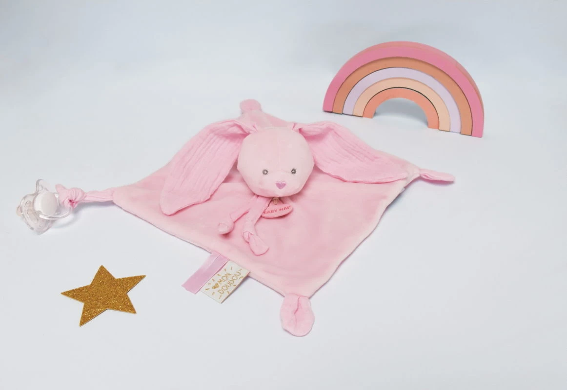 Baby'Nat - Lapin Lange - Doudou Plat Rose 25 Cm 5 Baby'Nat - Lapin Lange - Doudou Plat Rose 25 Cm – Image 3