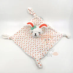 Orchestra Doudou Lapin Plat Blanc Orange Coeur 25 Cm