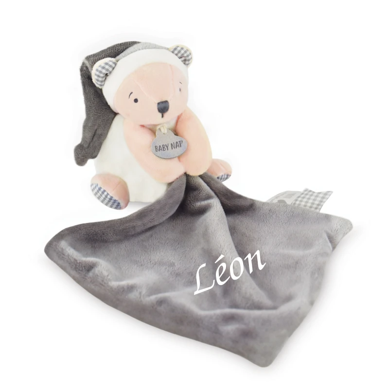 Baby'Nat - Layette - Peluche Avec Doudou Ours Blanc Gris 30 Cm 3 Baby'Nat - Layette - Peluche Avec Doudou Ours Blanc Gris 30 Cm