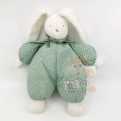 Moulin Roty Les Douillettes Doudou Peluche Lapin Vert Blanc 25 Cm