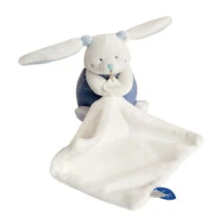Baby'Nat - Les Layettes - Doudou Mouchoir Lapin Blanc Bleu 30 Cm