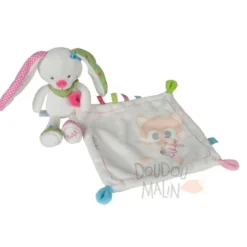 Lief Doudou Mouchoir Lapin Blanc Rose Vert Coeur