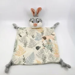 Disney - Panpan Le Lapin - Doudou Plat Blanc Gris Feuille 30 Cm