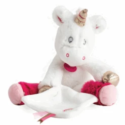 Baby'Nat - Poussière D'étoiles - Peluche Mouchoir Licorne Rose Blanc 35 Cm