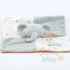 Doukidou Doudou Plat éléphant Gris Blanc Orange Nuage