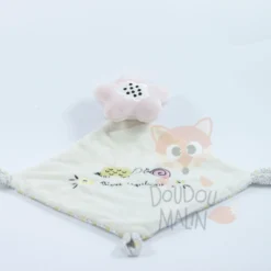 Mots D'enfants Doudou Plat Fleur Beige Rose Bisou Esquimau 25 Cm