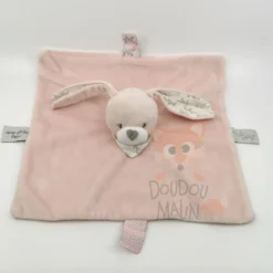 Bout'chou Doudou Plat Lapin Rose Jolies Petites Fleurs 25 Cm