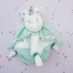 Baby'Nat - Poussière D'étoiles - Doudou Plat Licorne Bleu Blanc 25 Cm