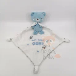 Mots D'enfants Doudou Plat Mon Papa Ours Bleu Blanc 30 Cm