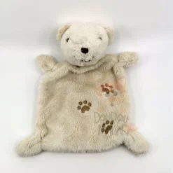 Nicotoy Doudou Plat Ours Blanc Crème Empreinte 20 Cm