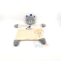 Mots D'enfants Doudou Plat Ours Gris Jaune Mes Vacances à La Mer 25 Cm
