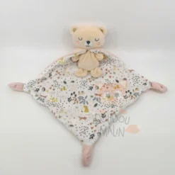 Mots D'enfants Doudou Plat Ours Rose Blanc Motifs Forêt 30 Cm