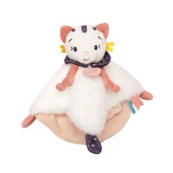 Baby'Nat - Pollen Le Chat - Doudou Plat Blanc Rose 24 Cm