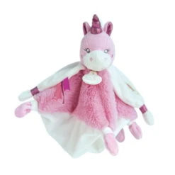 Baby'Nat - Poussière D'étoiles - Doudou Plat Licorne Rose Fuchsia Blanc 25 Cm