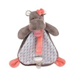 Baby'Nat - Zoé L'hippo - Doudou Avec Attache-sucette Rose 15 Cm