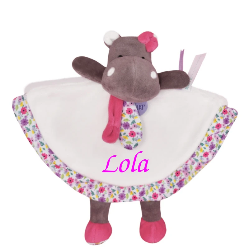 Baby'Nat - Zoé L'hippo - Doudou Rose Blanc Liberty 25 Cm 3 Baby'Nat - Zoé L'hippo - Doudou Rose Blanc Liberty 25 Cm